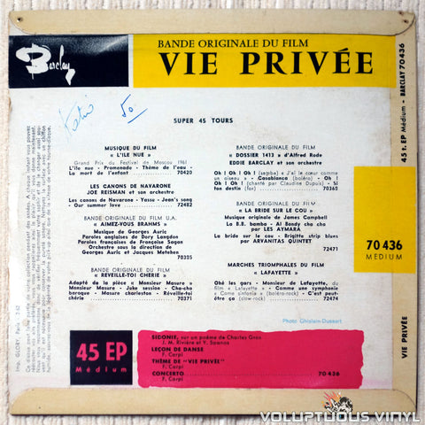 Brigitte Bardot ‎– Bande Originale Du Film Vie Privée vinyl record back cover