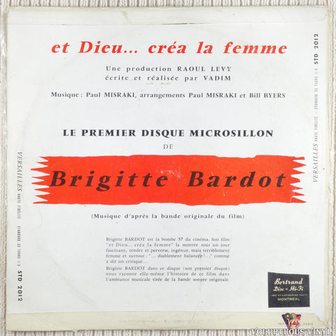 Brigitte Bardot, Paul Misraki – Et Dieu... Créa La Femme vinyl record back cover