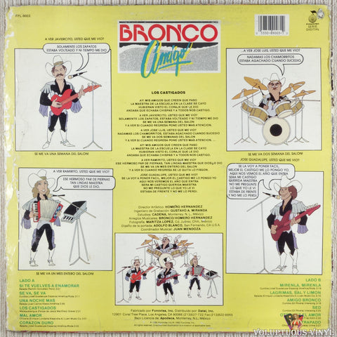 Bronco ‎– Bronco Amigo vinyl record back cover