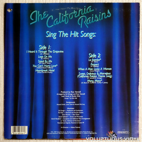 The California Raisins ‎– Sing The Hit Songs - Vinyl Record - Back Cover
