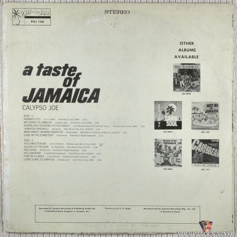 Calypso Joe ‎– A Taste Of Jamaica vinyl record back cover