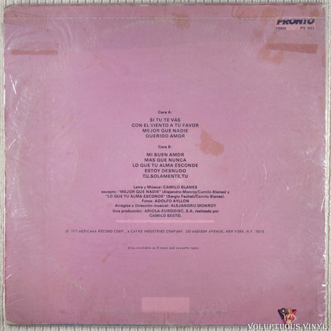 Camilo Sesto ‎– Rasgos vinyl record back cover