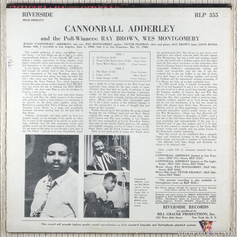 Cannonball Adderley – Cannonball Adderley And The Poll-Winners Featuring Ray Brown And Wes Montgomery vinyl record back cover
