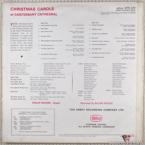 Canterbury Cathedral Choir ‎– Christmas Carols At Canterbury Cathedral vinyl record back cover