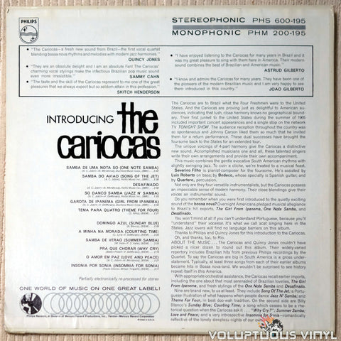 The Cariocas ‎– Introducing The Cariocas vinyl record back cover