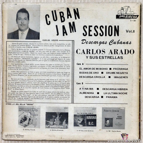 Carlos Arado Y Sus Estrellas ‎– Cuban Jam Session Descarga Cubana Vol. 2 vinyl record back cover