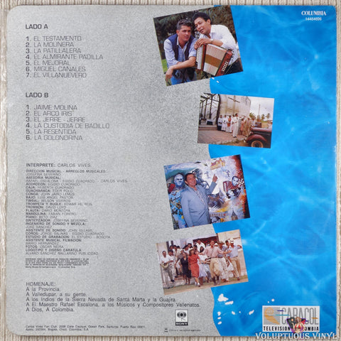 Carlos Vives ‎– Escalona - Un Canto A La Vida vinyl record back cover