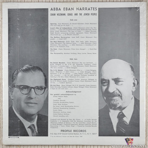 Chaim Weizmann, Abba Eban ‎– Israel And The Jewish People vinyl record back cover
