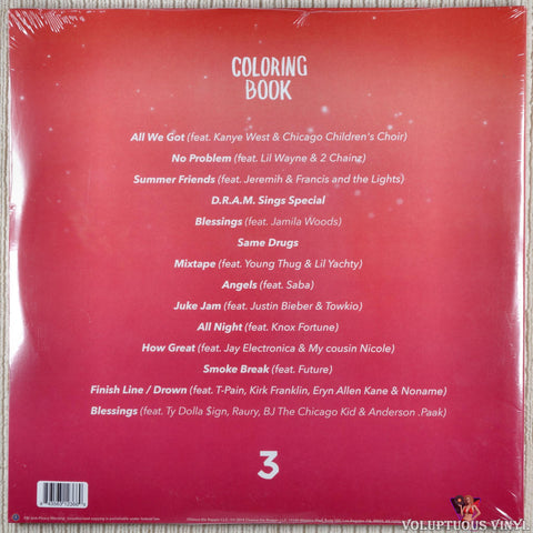 Chance The Rapper ‎– Coloring Book vinyl record back cover