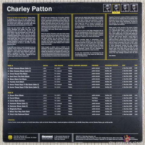 Charley Patton – Complete Recorded Works In Chronological Order Volume 2 vinyl record back cover