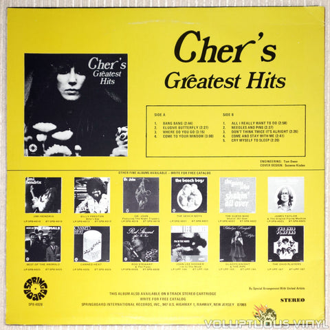 Cher ‎– Cher's Greatest Hits - Vinyl Record - Back Cover