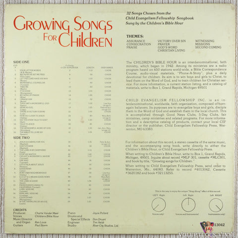 Children's Bible Hour ‎– Growing Songs For Children vinyl record back cover