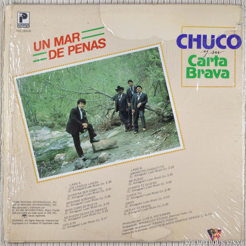 Chuco Y Su Carta Brava ‎– Un Mar De Penas vinyl record back cover