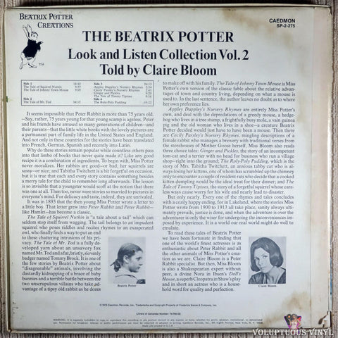 Claire Bloom ‎– The Beatrix Potter Look & Listen Collection Vol. 2 vinyl record back cover