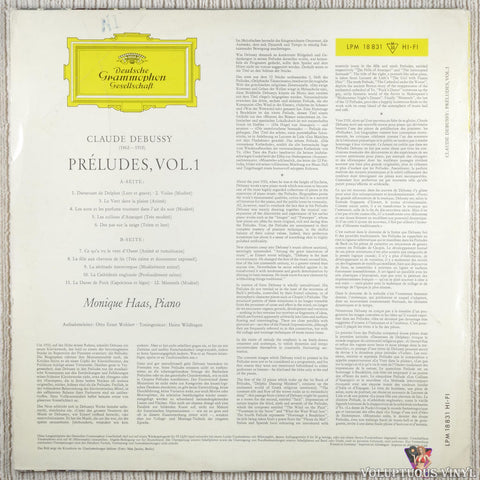 Claude Debussy, Monique Haas – Préludes, Vol. 1 vinyl record back cover