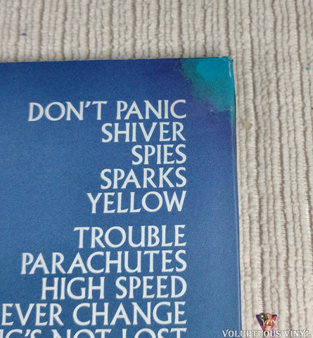 Coldplay ‎– Parachutes vinyl record back top right corner