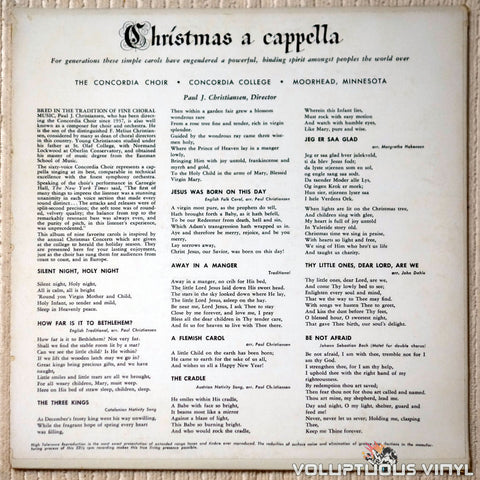 The Concordia Choir ‎– Christmas A Cappella vinyl record back cover