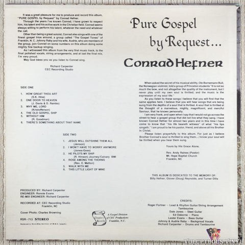 Conrad Hefner – Pure Gospel By Request vinyl record back cover