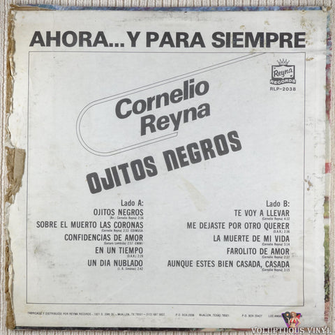 Cornelio Reyna Y Juan Torres ‎– Ahora... Y Para Siempre Ojitos Negros vinyl record back cover