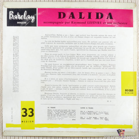 Dalida Accompagnée Par Raymond Lefèvre Et Son Orchestre – Gondolier vinyl record back cover