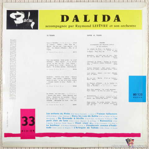 Dalida Accompagnée Par Raymond Lefèvre Et Son Orchestre – Les Enfants Du Pirée vinyl record back cover