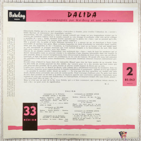 Dalida Accompagnée Par Wal-Berg Et Son Orchestre, Raymond Lefèvre Et Son Orchestre – Miguel vinyl record back cover