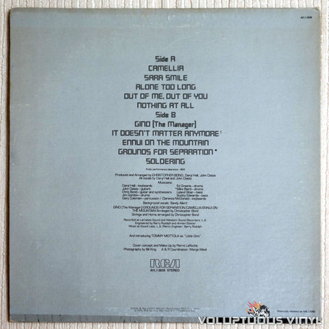 Daryl Hall & John Oates ‎– Daryl Hall & John Oates - Vinyl Record - Back Cover