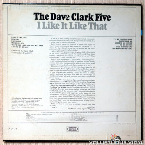 The Dave Clark Five ‎– I Like It Like That vinyl record back cover