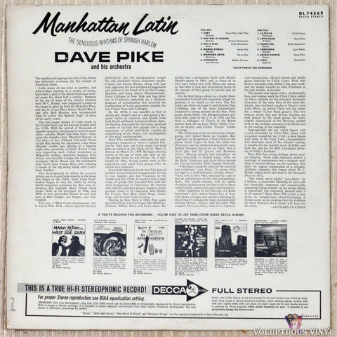 Dave Pike And His Orchestra ‎– Manhattan Latin (The Sensuous Rhythms Of Spanish Harlem) vinyl record back cover