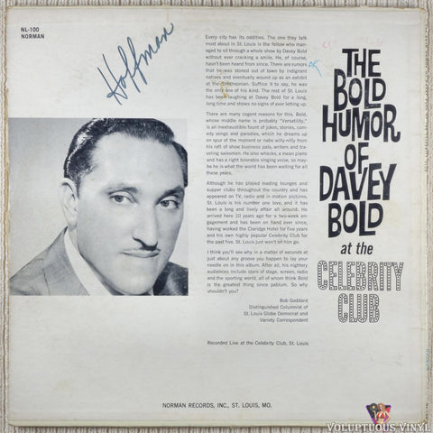 Davey Bold ‎– The Bold Humor Of Davey Bold At The Celebrity Club vinyl record back cover