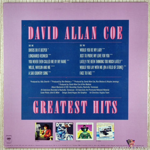 David Allan Coe ‎– Greatest Hits vinyl record back cover