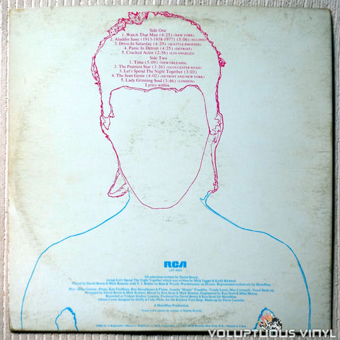 David Bowie ‎– Aladdin Sane vinyl record back cover