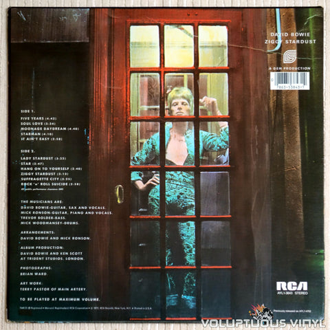David Bowie – The Rise And Fall Of Ziggy Stardust And The Spiders From Mars vinyl record back cover