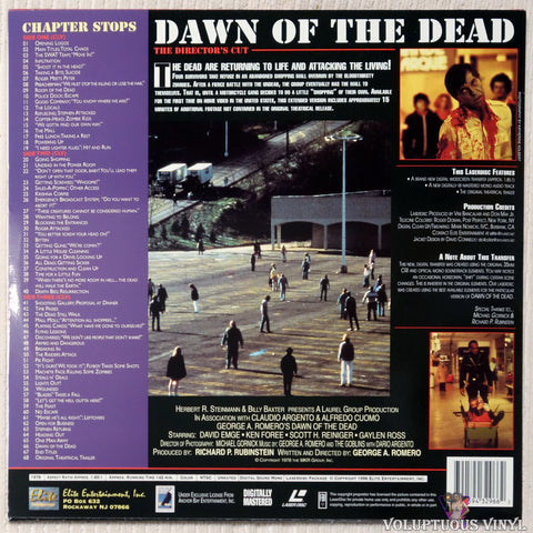 Dawn Of The Dead: Director's Cut LaserDisc back cover