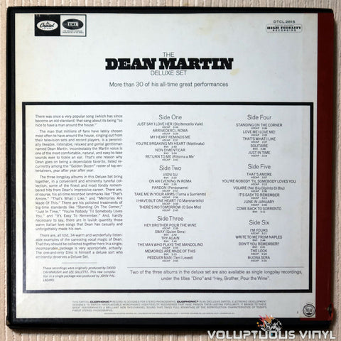 Dean Martin ‎– The Dean Martin Deluxe Set (More Than 30 Of His Greatest Hits) vinyl record back cover