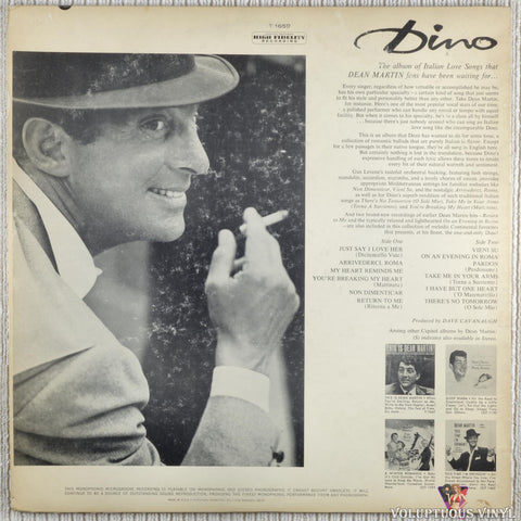 Dean Martin ‎– Dino: Italian Love Songs vinyl record back cover
