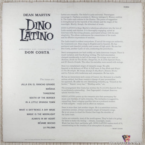 Dean Martin ‎– Dino Latino vinyl record back cover