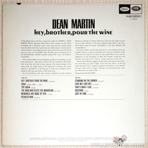 Dean Martin ‎– Hey, Brother, Pour The Wine - Vinyl Record - Back Cover