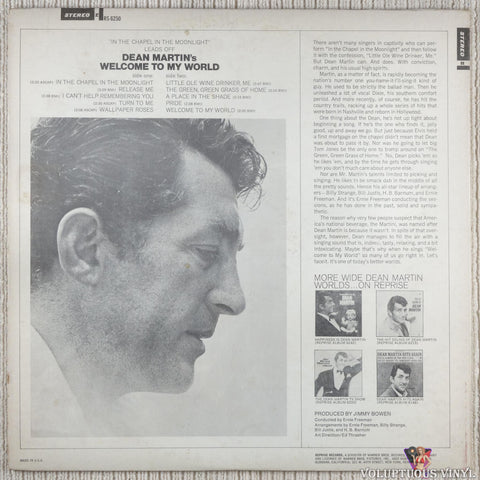 Dean Martin ‎– Welcome To My World vinyl record back cover