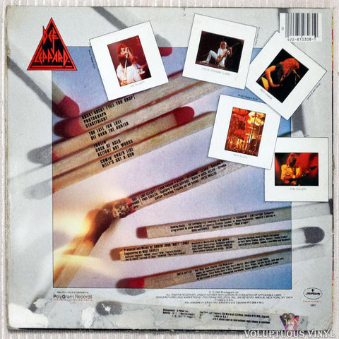 Def Leppard ‎– Pyromania vinyl record back cover