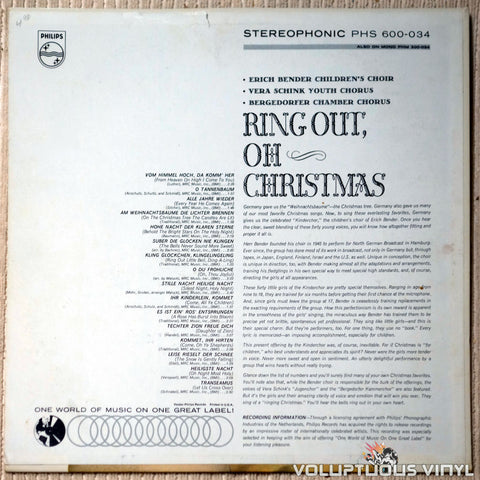 Der Bendersche Kinderchor , Vera Schink Youth Chorus And Bergedorfer Chamber Chorus ‎– Ring Out, Oh Christmas: A Collection Of The Great German Christmas Carols vinyl record back cover
