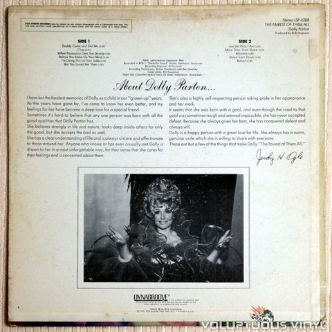 Dolly Parton ‎– The Fairest Of Them All - Vinyl Record - Back Cover