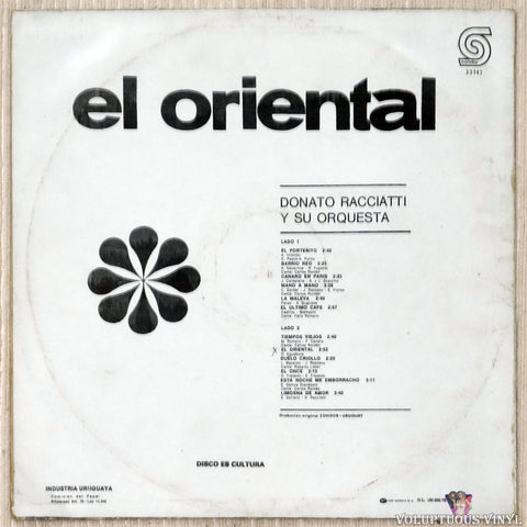 Donato Racciatti Y Su Orquesta ‎– El Oriental vinyl record back cover