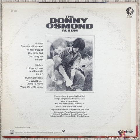 Donny Osmond – The Donny Osmond Album vinyl record back cover