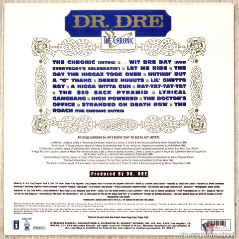 Dr. Dre ‎– The Chronic vinyl record back cover