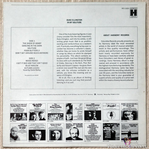 Duke Ellington ‎– In My Solitude vinyl record back cover