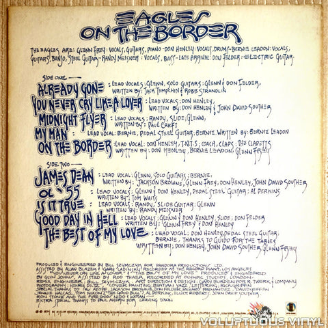 Eagles ‎– On The Border - Vinyl Record - Back Cover