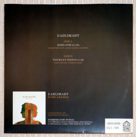 Earlimart ‎Song For Limited Edition White Vinyl Record Single Back Cover