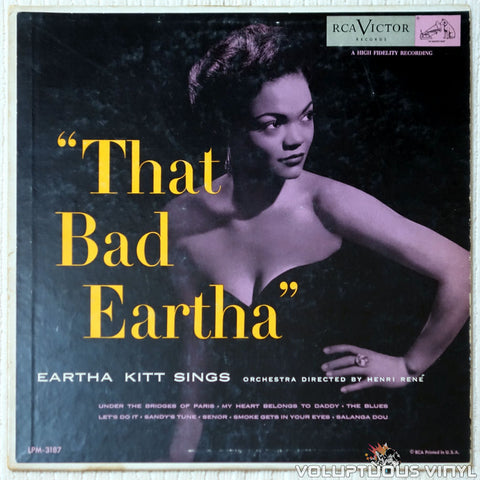 Eartha Kitt With Henri René And His Orchestra ‎– That Bad Eartha vinyl record front cover