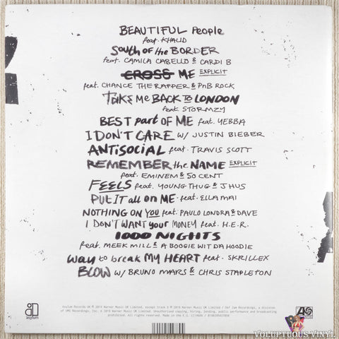 Ed Sheeran ‎– No.6 Collaborations Project vinyl record back cover